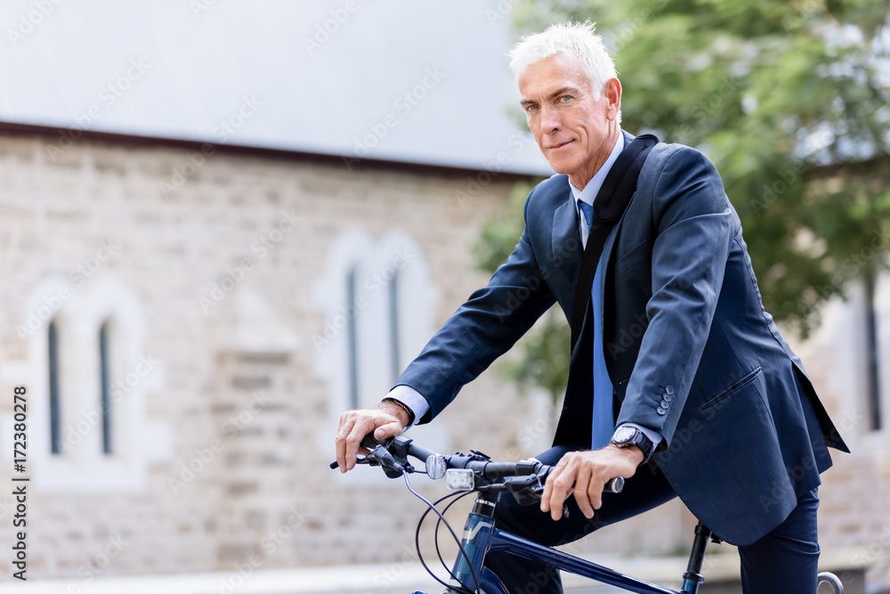 Fototapeta premium Successful businessman riding bicycle