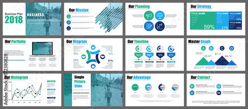 Green and blue business presentation slides templates from infographic elements. Can be used for presentation, flyer and leaflet, brochure, marketing, advertising, annual report, banner, booklet.