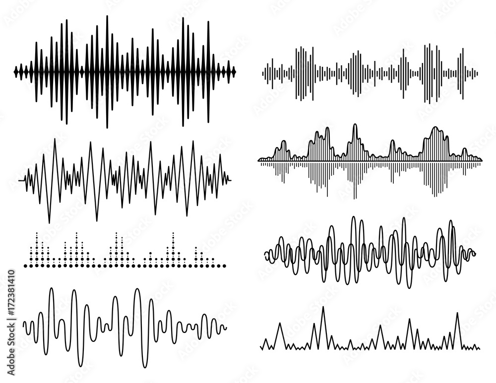 Vector sound waves set. Audio Player. Audio equalizer technology, pulse musical. Vector illustration