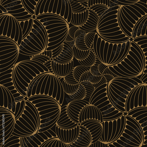 gold and black licorice swirls seamless pattern