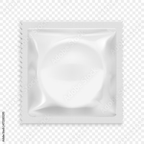 Realistic White Blank template Packaging of Condom.