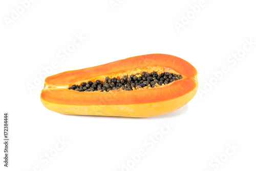 Papaya is ripe half cut sliced isolated on white background.