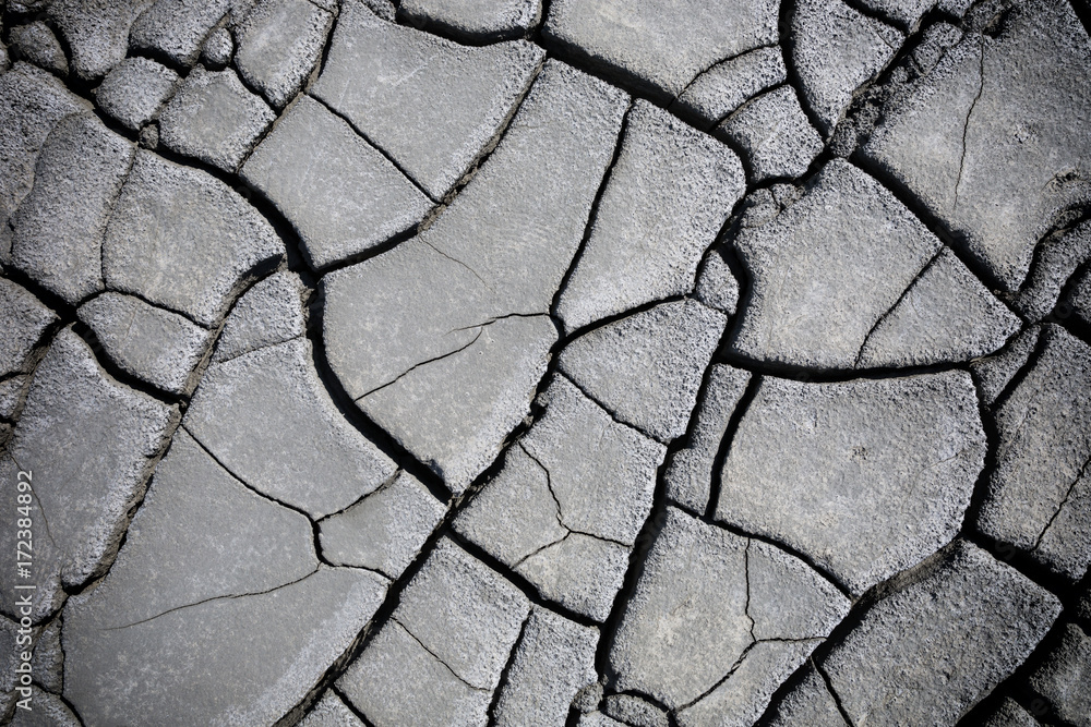 Obraz premium Cracks of the dried soil with vignette effect