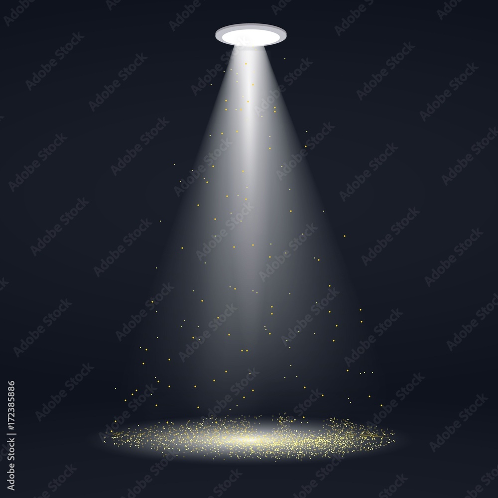 Spotlight with gold glitter lights. Vector illustration Spotlight with gold glitter lights