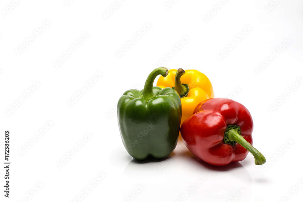 Three sweet pepper on white background. Three sweet pepper on white background.