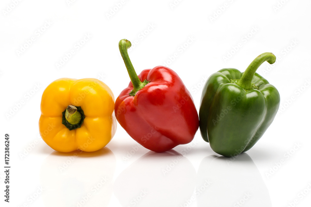 Three sweet pepper on white background.