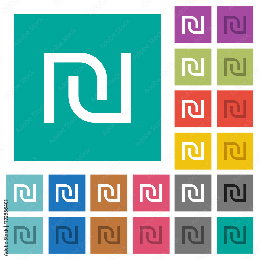Israeli new Shekel sign square flat multi colored icons Israeli new Shekel sign square flat multi colored icons