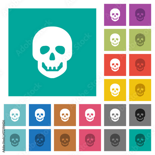 Human skull square flat multi colored icons