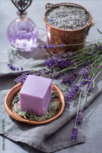 Lavender soap and perfume oil  made from fresh lavender flowers  aroma spa treatment and bodycare for women