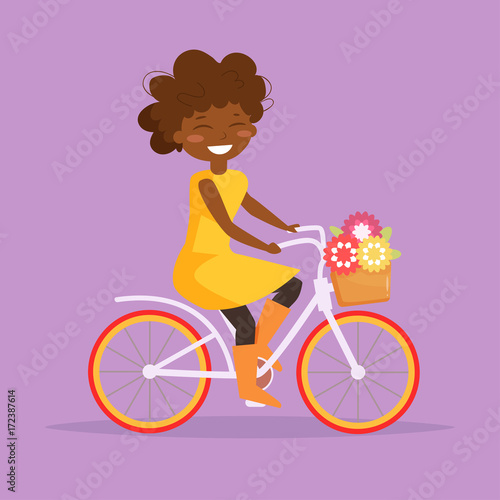 Girl rides a bicycle. Vecto