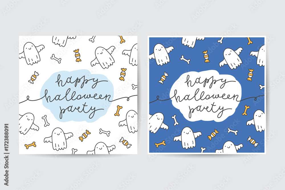 happy halloween party, vector handwritten lettering, halloween poster or greeting card template