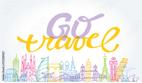 Hand drawn doodle travel illustration. Go travel!