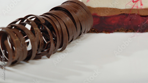 Sweet tubes - dessert. Chocolate tube for decoration, closeup.