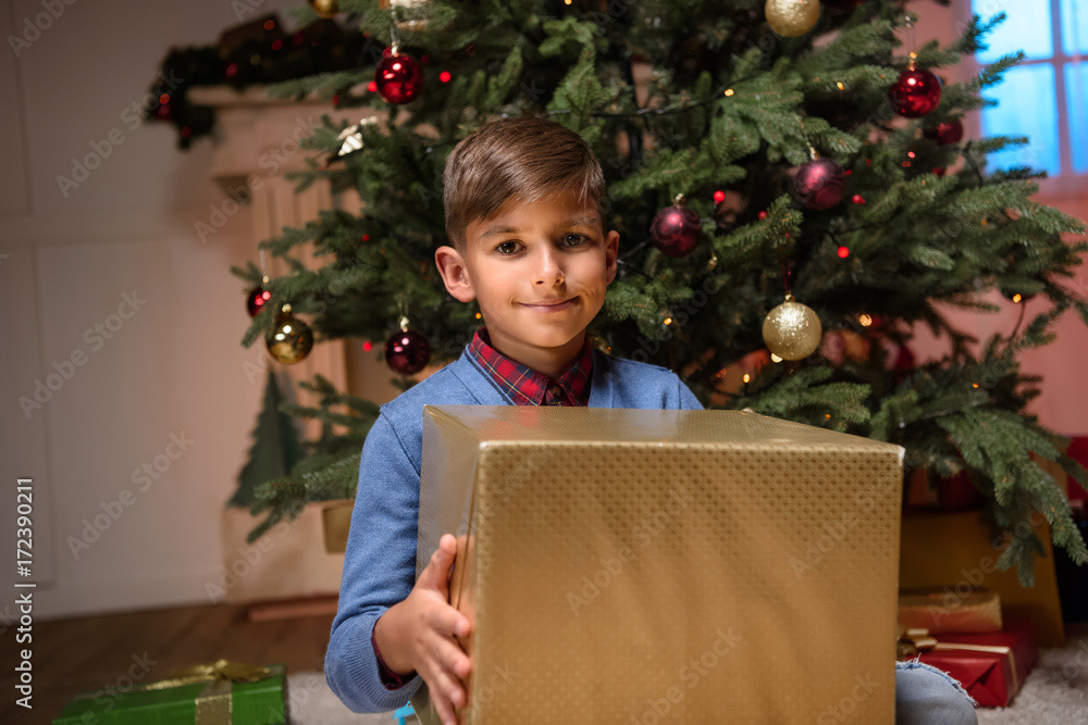 child holding christmas present child holding christmas present