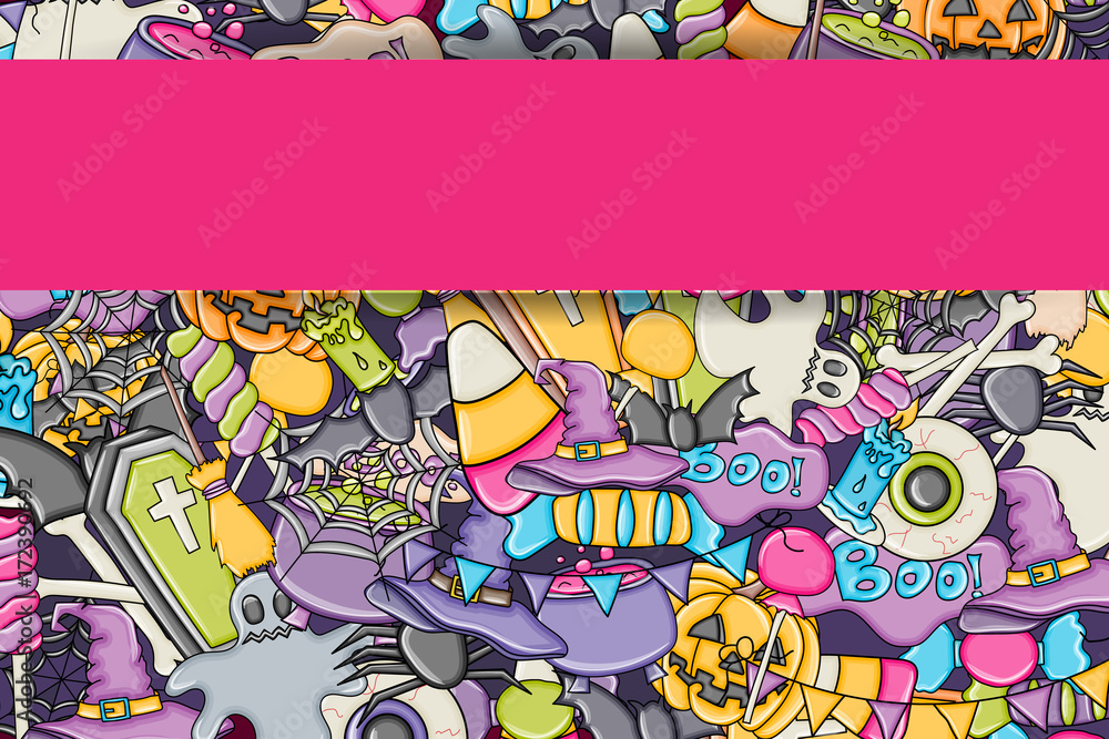 Obraz premium Halloween background. Holiday design elements. Template for flyer brochure banner advertisement. Vector illustration. 