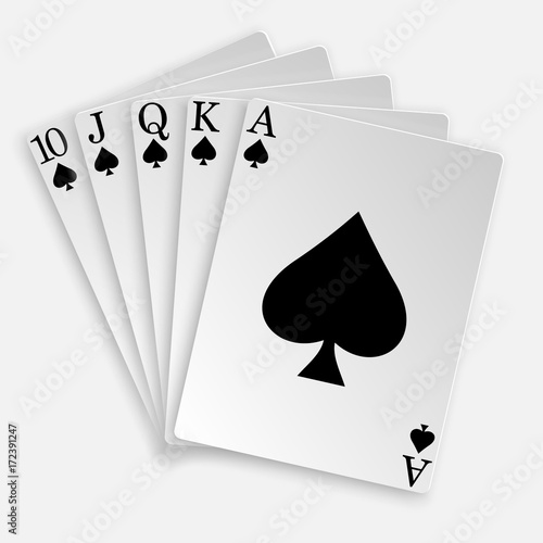 A winning poker hand of four aces playing cards suits on white.