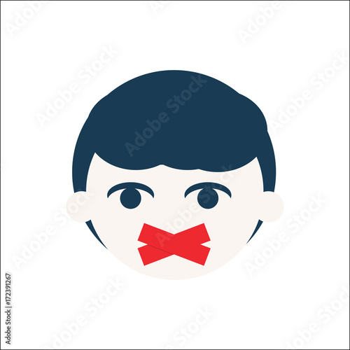 A Kid with duct tape on his face. Speak out about bullying or children rights concept poster. Illustration about childhood trauma, child traumatic or domestic violence experience.