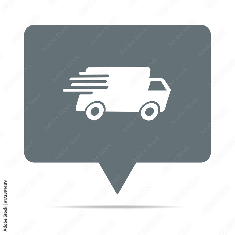 Graue Sprechblase mit Lieferwagen Graue Sprechblase mit Lieferwagen