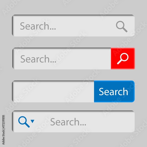 Web search field. Search bar set vector interface elements with button. 