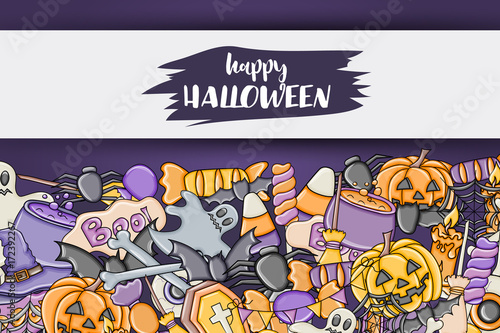 Halloween background. Holiday design elements. Template for flyer brochure banner advertisement. Vector illustration. 