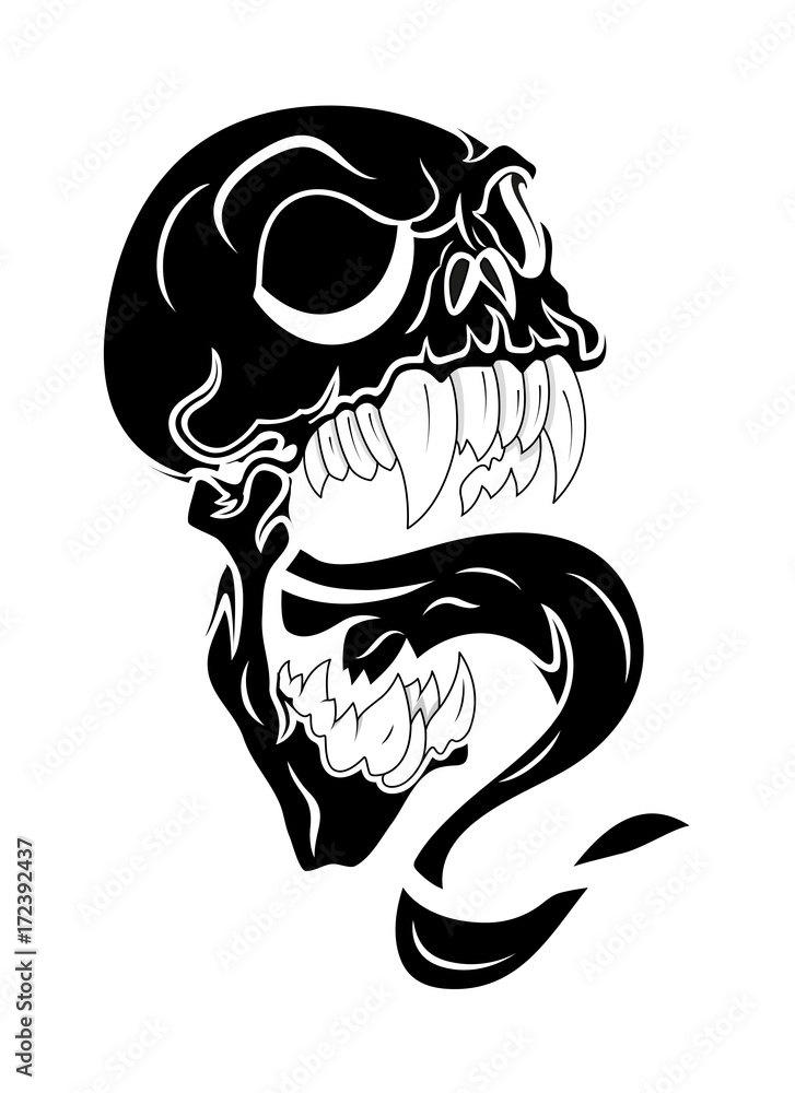 Creepy tongue out tattoo Skull Vector Silhouette Stock Vector | Adobe Stock