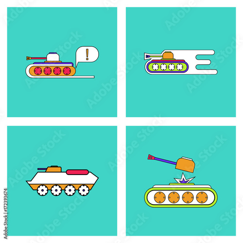 Set of war gagets in color sets on backgrounds