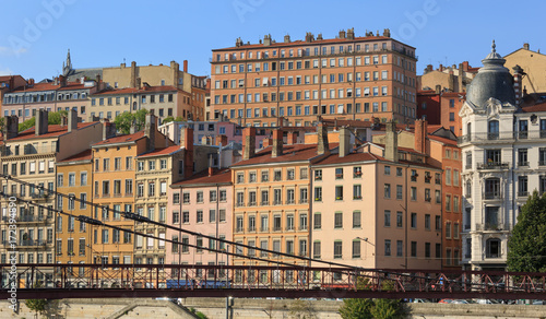Passerelle Saint-Vincent and Croix Rousse on a summers day in Lyon, France