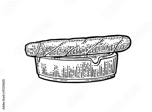 Cigar and ashtray. Vector vintage engraving black illustration