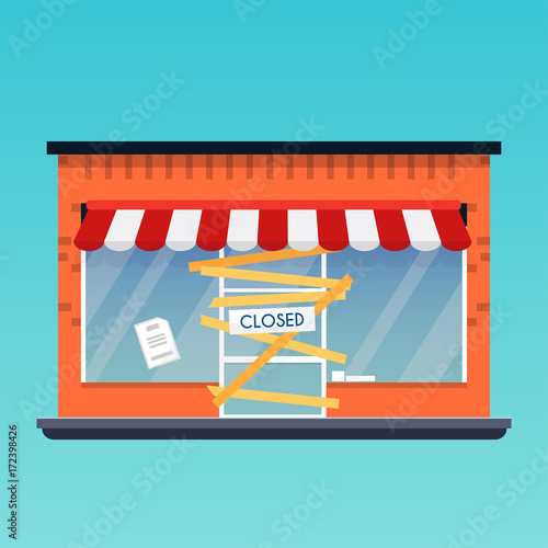 Store shop is closed/bankrupt. Flat design modern vector business concept.