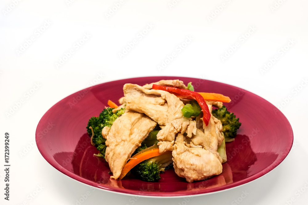 wok fried chicken stir fry with sweet peppers and chinese vegetables wok fried chicken stir fry with sweet peppers and chinese vegetables