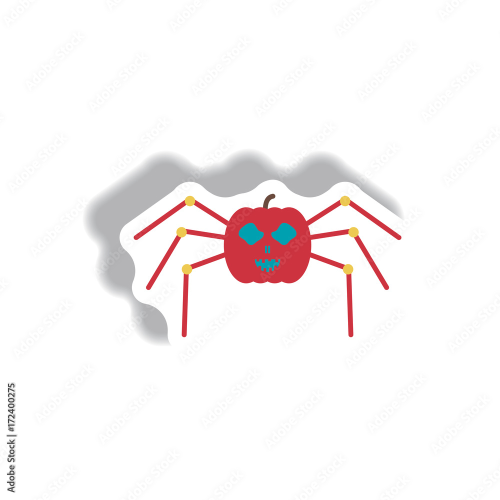 Vector illustration paper sticker Halloween icon spooky pumpkin spider Vector illustration paper sticker Halloween icon spooky pumpkin spider