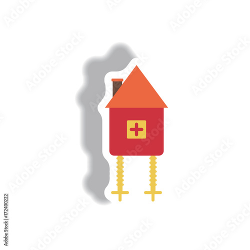 Vector illustration paper sticker Halloween icon fairy hut toy