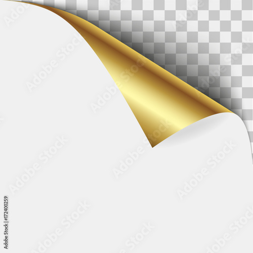 Gold page corner peel. Blank sheet of folded sticky paper note. Vector illustration sticker peel for advertising and promotional message isolated on white background