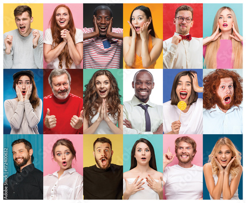 Quadro em tela The collage from portraits of women with smiling facial expression