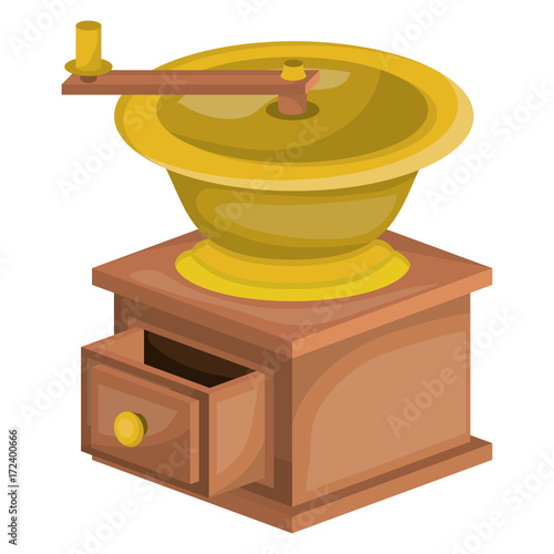 coffee grinding with crank side view in realistic colorful silhouette on white background vector illustration