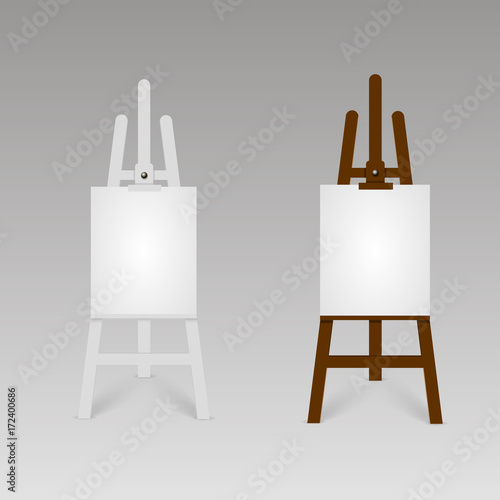 Vector set of wooden brown and white sienna easels. Vector.