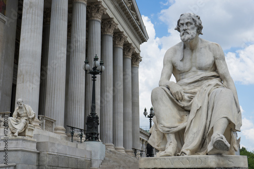 Statue portrait of greek historian Thucydides in front of the austrian parliament in Vienna