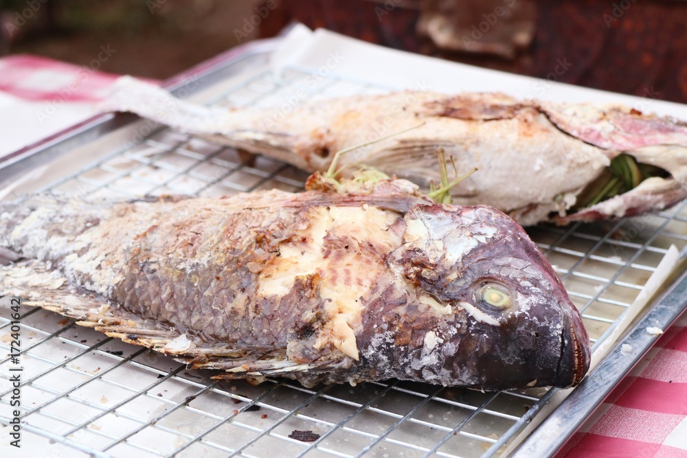 Fish grilled salt street food