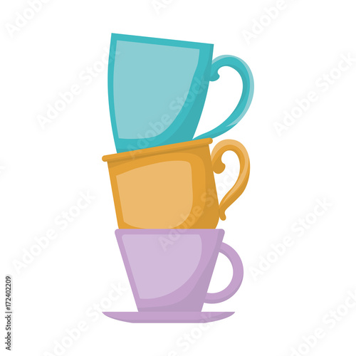 porcelain cup stack in realistic colorful silhouette on white background vector illustration