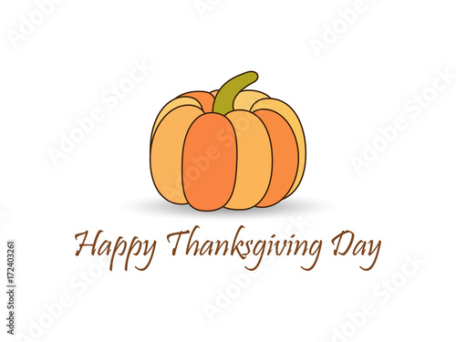 Happy Thanksgiving Day. Pumpkin with shadow isolated on white background. Vector illustration