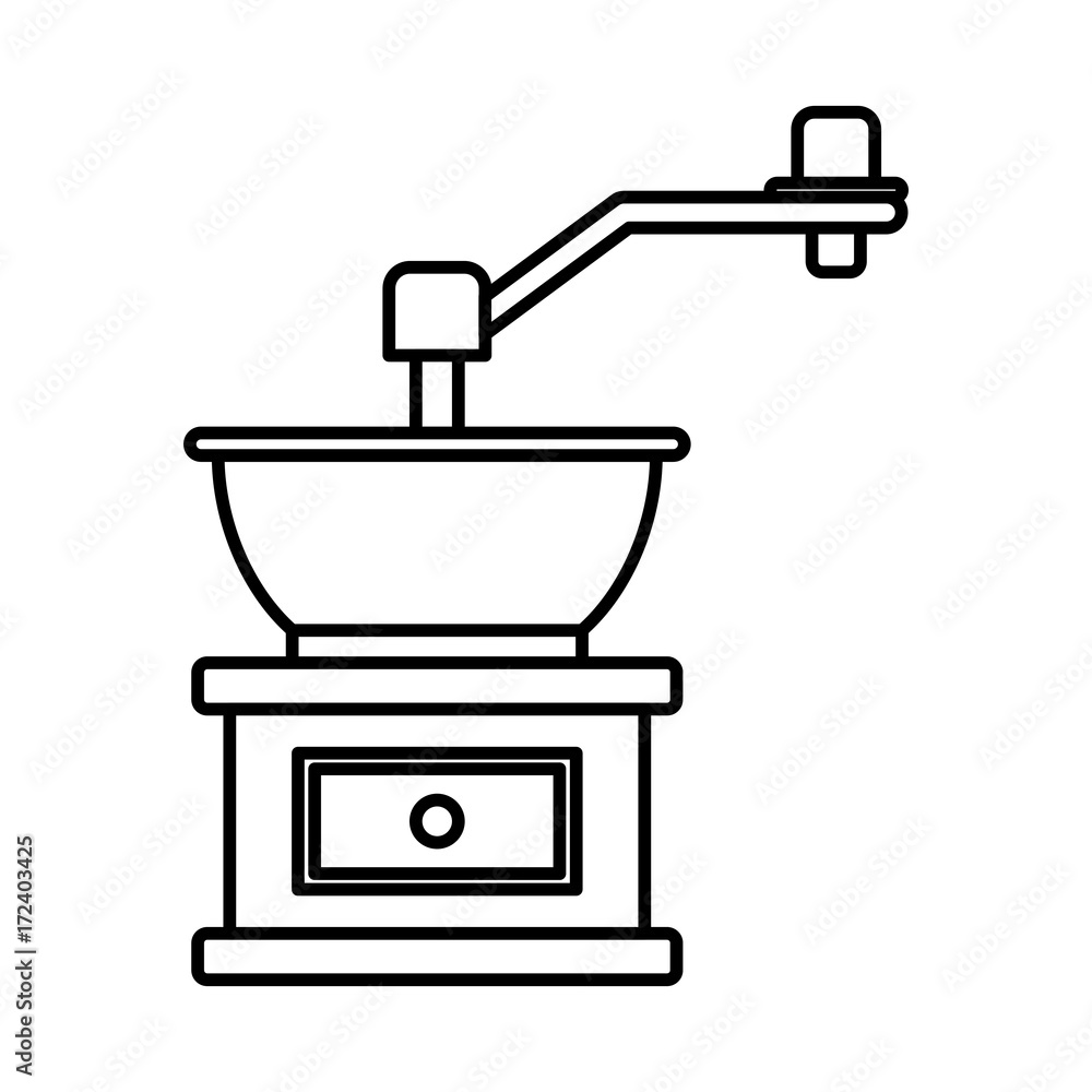 coffee grinding with crank in monochrome silhouette vector illustration coffee grinding with crank in monochrome silhouette vector illustration