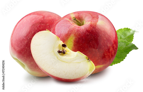 red apples with slice isolated on a white background