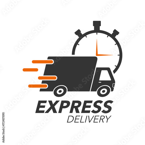 Express delivery icon concept. Truck with stop watch icon for service, order, fast, free and worldwide shipping. Modern design. photo