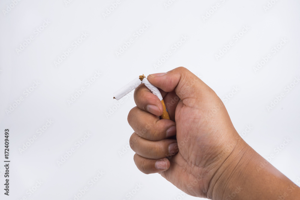 Concept World No Tobacco Day, and a Cigarette Damaged with Isolated White Background Concept World No Tobacco Day, and a Cigarette Damaged with Isolated White Background