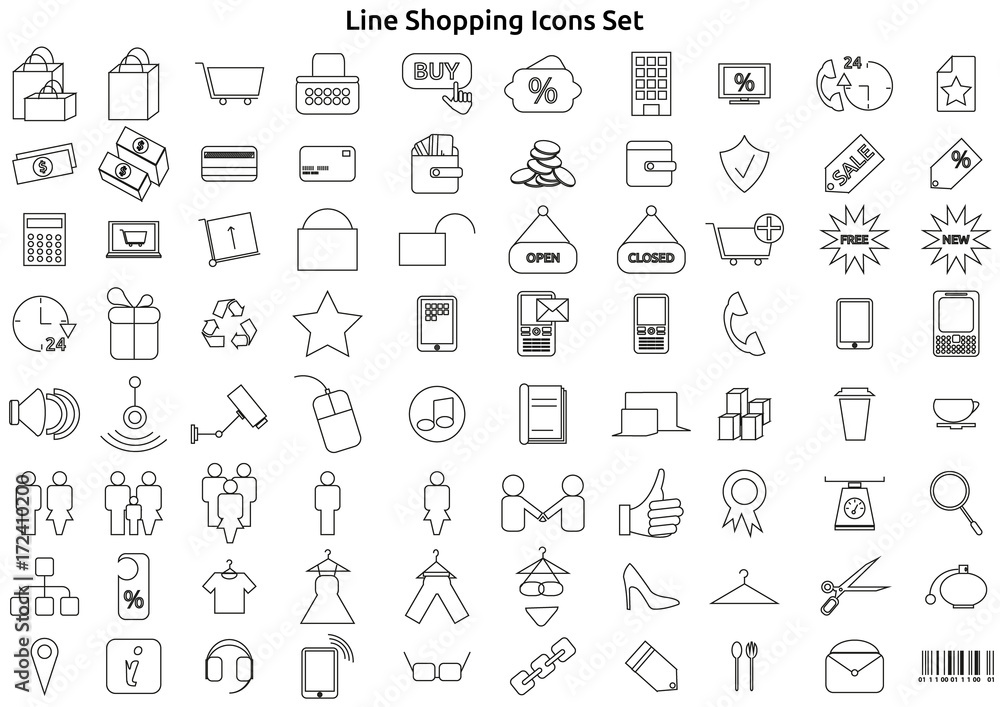 Line Shopping Icons Set