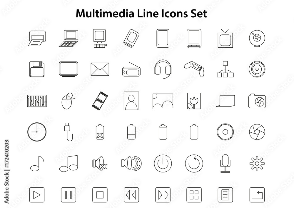 Multimedia Line Icons Set Multimedia Line Icons Set
