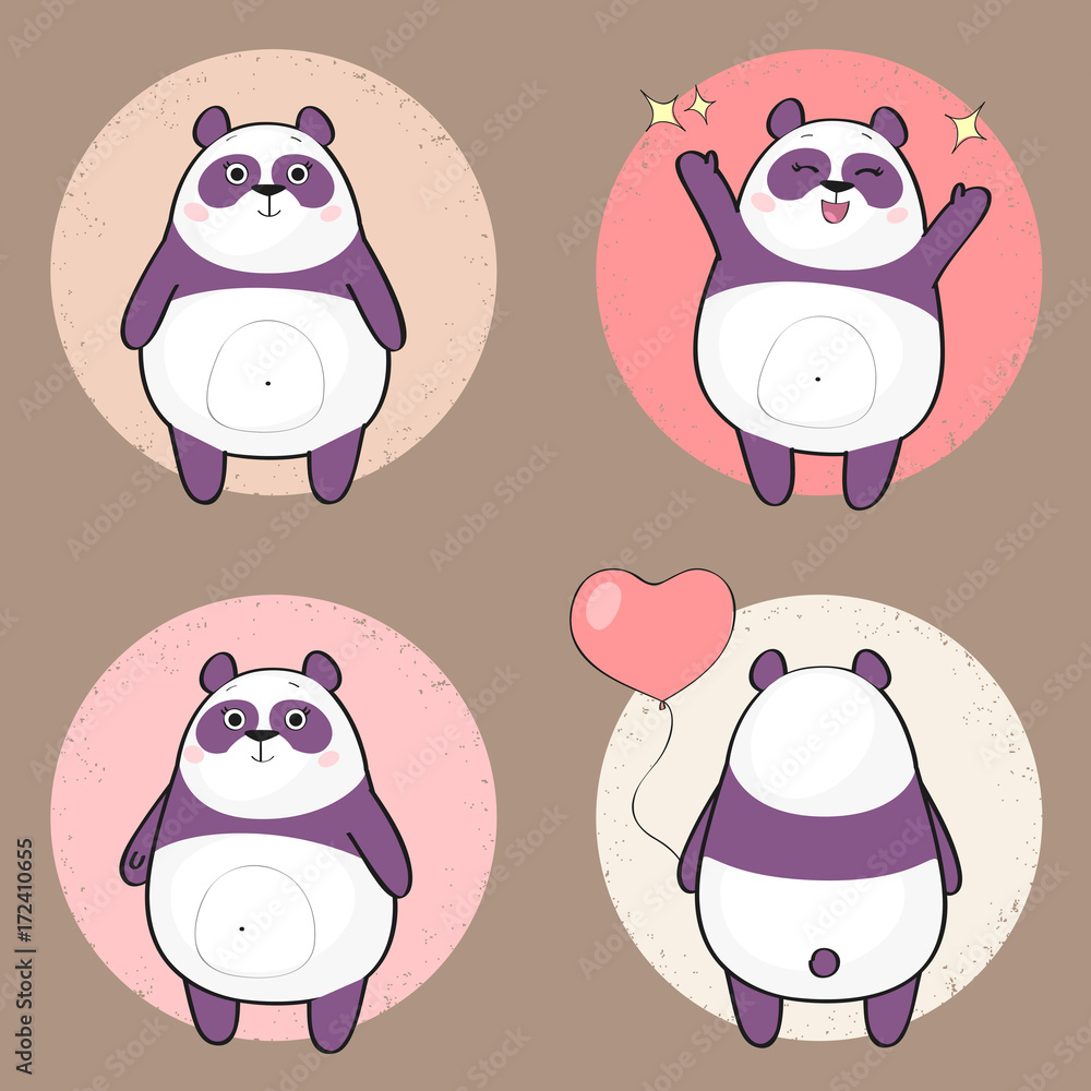 Cute female panda bear character set. Cartoon girl panda. Cute female panda bear character set. Cartoon girl panda.