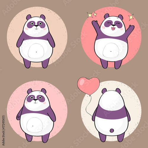 Cute female panda bear character set. Cartoon girl panda.