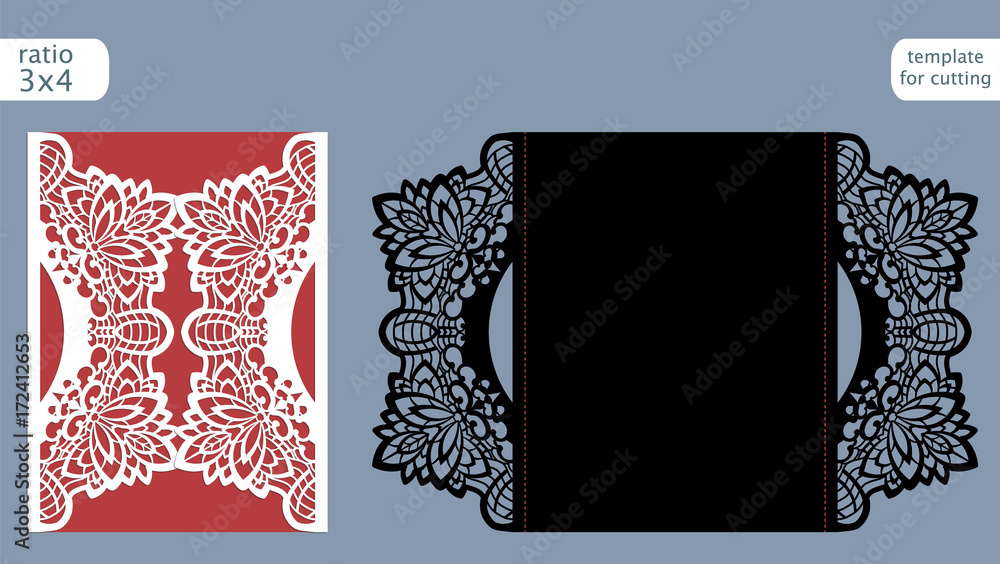 Laser cut wedding invitation card template vector. Die cut paper card