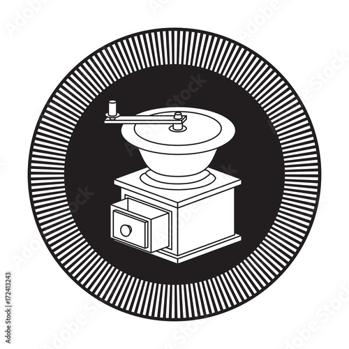 logo shield circular decorative of coffee grinding with cranks black silhouette vector illustration